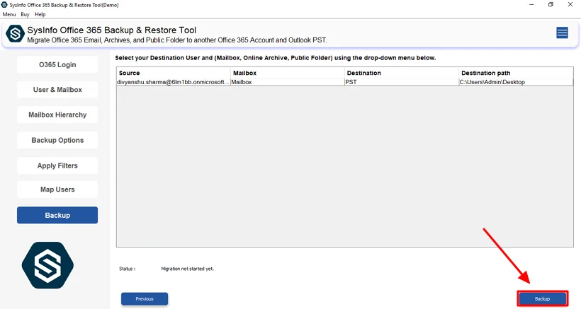 Lastly, click the Backup button to initiate the process.