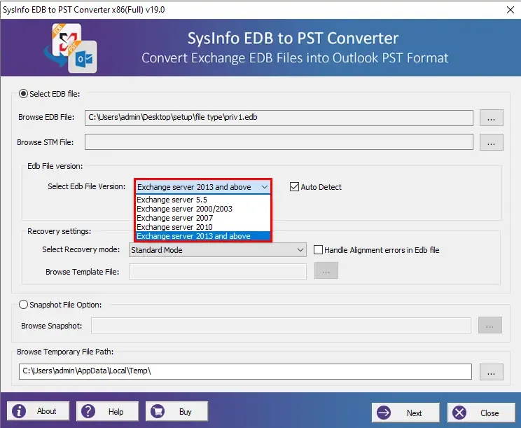 screenshot of EDB to PST Converter