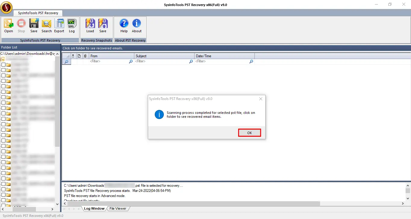 screenshot of Outlook PST Recovery