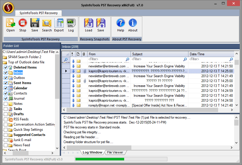 screenshot of Outlook PST Recovery