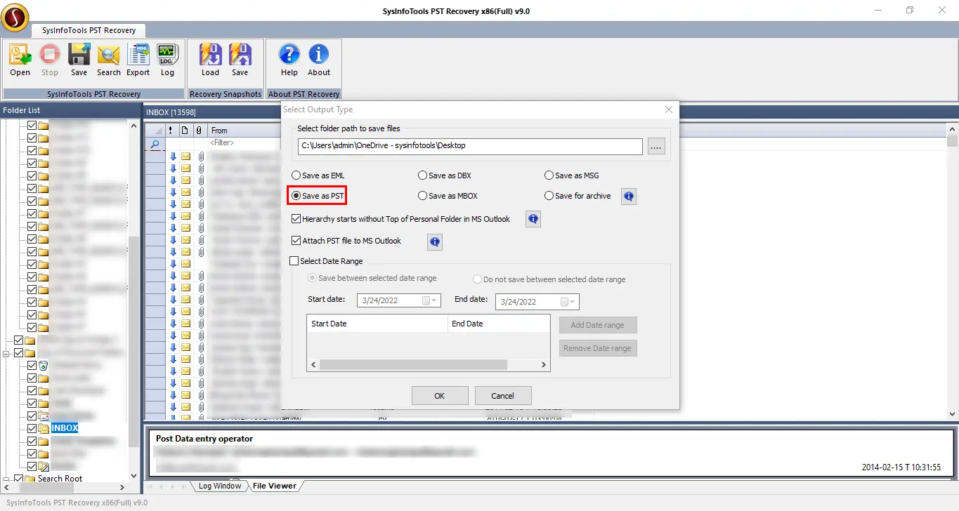 screenshot of Outlook PST Recovery