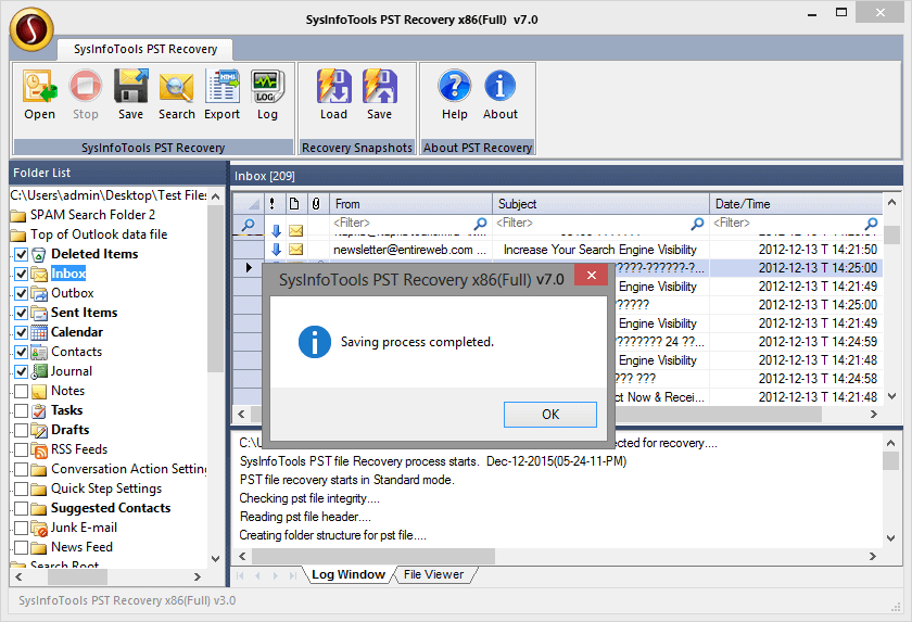 screenshot of Outlook PST Recovery