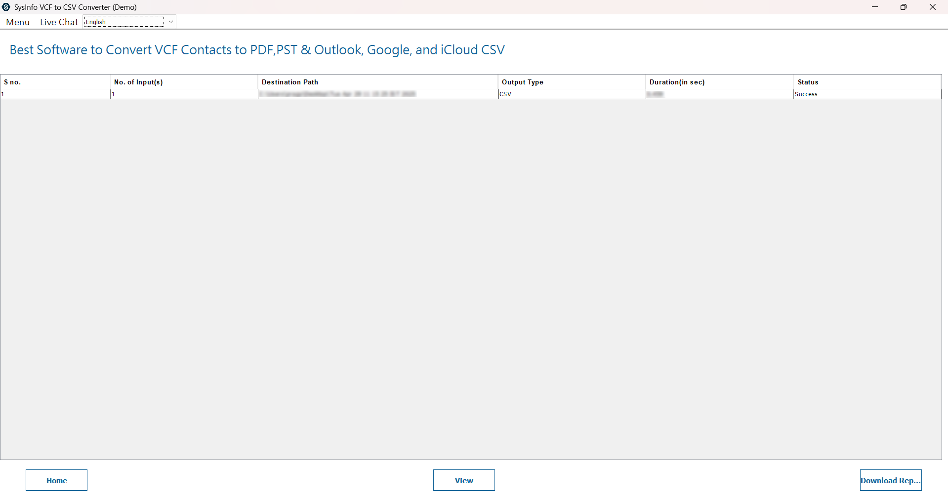 screenshot of VCF to CSV Converter
