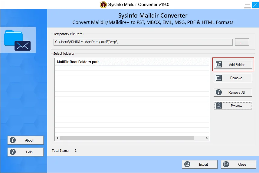 screenshot of Maildir to PST Converter