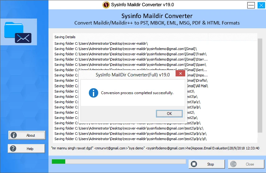 screenshot of Maildir to PST Converter